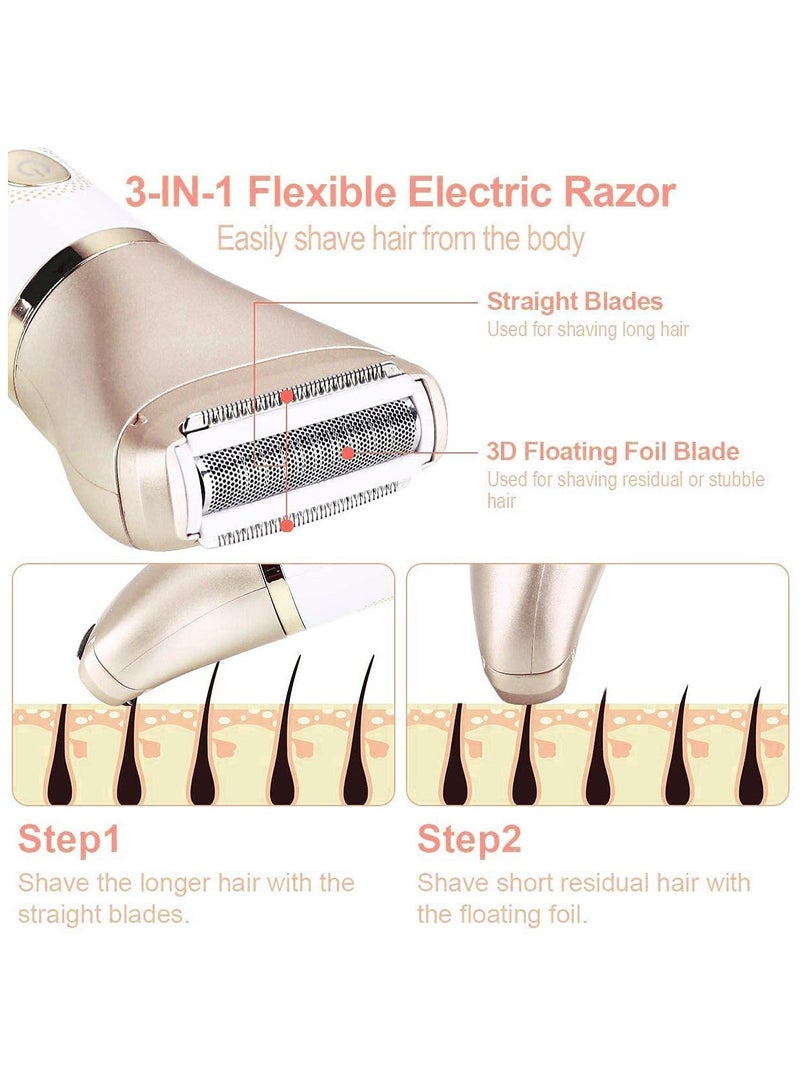 Electric Razor for Women, Wet and Dry Painless Epilator 2-in-1 Ladies Shaver with USB Charging Suitable for Face Legs Underarms and Bikini Trimmer - Image 3